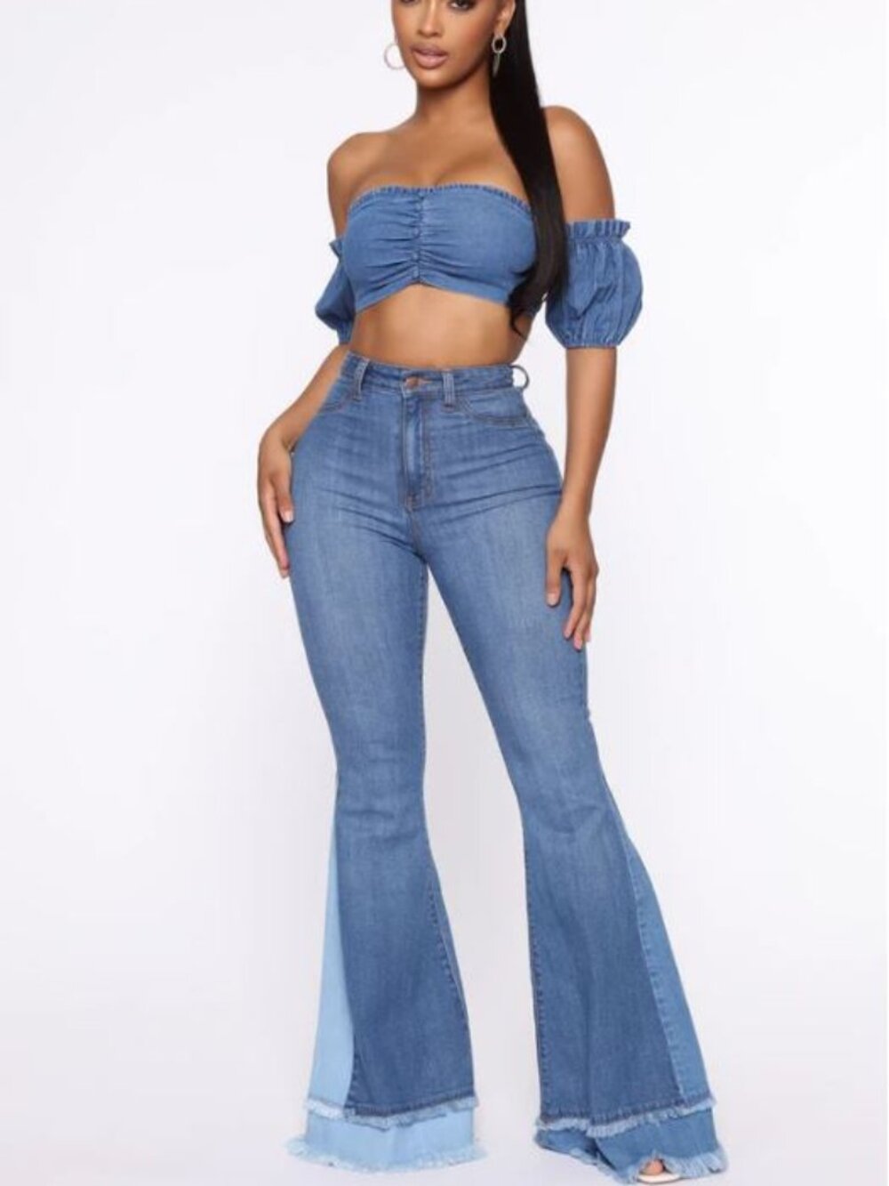 Fashion Nova Only The Best Vibes Bell Bottom Jeans - MedBlue Wash ***Final Sale